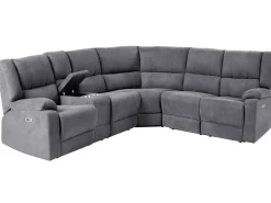 Discount Beliani Divano angolare reclinabile 5 posti ROKKE Tessuto scuro con porta USB Lato Sinistro Grigio