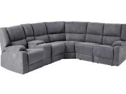 Discount Beliani Divano angolare reclinabile 5 posti ROKKE Tessuto scuro con porta USB Lato Sinistro Grigio