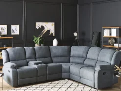 Outlet Beliani Divano angolare reclinabile 5 posti ROKKE Tessuto Lato Sinistro Grigio