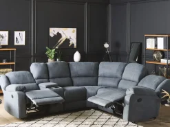 Outlet Beliani Divano angolare reclinabile 5 posti ROKKE Tessuto Lato Sinistro Grigio