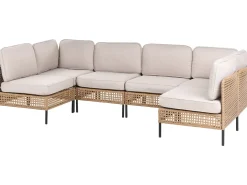 Beliani Divano da giardino a forma di U 6 posti OMEGANA Modulare Rattan sintetico (PE) Beige chiaro Beige Nero