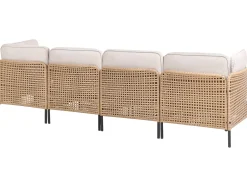 Beliani Divano da giardino a forma di U 6 posti OMEGANA Modulare Rattan sintetico (PE) Beige chiaro Beige Nero