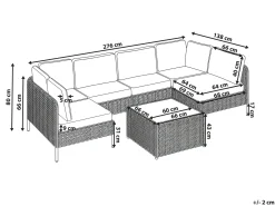 Beliani Divano da giardino a forma di U 6 posti OMEGANA Modulare Rattan sintetico (PE) Beige chiaro Beige Nero