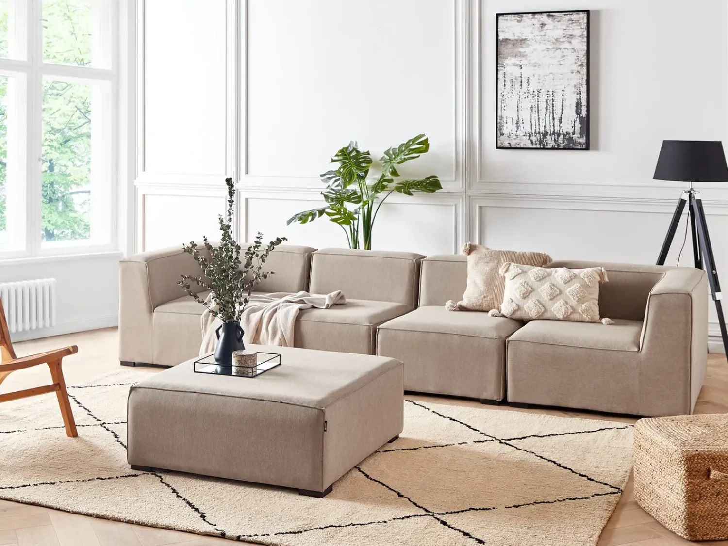 Online Beliani Divano da giardino con pouf 4 posti AREZZO Modulare Beige Beige Nero