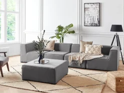 Outlet Beliani Divano da giardino con pouf 4 posti AREZZO Modulare Grigio Grigio Nero