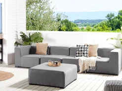 Outlet Beliani Divano da giardino con pouf 4 posti AREZZO Modulare Grigio Grigio Nero