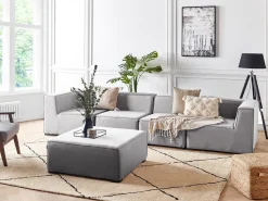 Discount Beliani Divano da giardino con pouf 4 posti AREZZO Modulare Grigio chiaro Grigio Nero