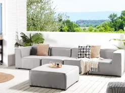 Discount Beliani Divano da giardino con pouf 4 posti AREZZO Modulare Grigio chiaro Grigio Nero