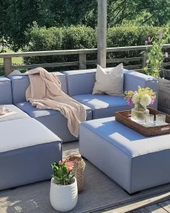 Discount Beliani Divano da giardino con pouf 4 posti AREZZO Modulare Grigio chiaro Grigio Nero
