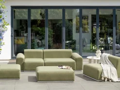 Beliani Divano da giardino con pouf 7 posti BATTIFOLLO Modulare Verde oliva Bianco Verde