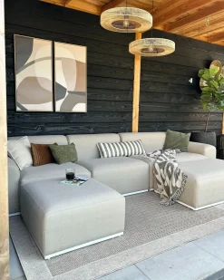 Discount Beliani Divano da giardino con pouf 7 posti BATTIFOLLO Modulare Beige Bianco Beige