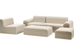 Discount Beliani Divano da giardino con pouf 7 posti BATTIFOLLO Modulare Beige Bianco Beige