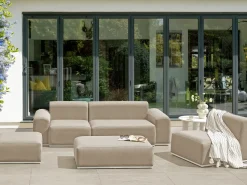 Discount Beliani Divano da giardino con pouf 7 posti BATTIFOLLO Modulare Beige Bianco Beige
