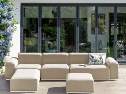 Discount Beliani Divano da giardino con pouf 7 posti BATTIFOLLO Modulare Beige Bianco Beige