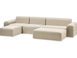 Discount Beliani Divano da giardino con pouf 7 posti BATTIFOLLO Modulare Beige Bianco Beige