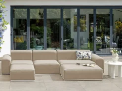 Discount Beliani Divano da giardino con pouf 7 posti BATTIFOLLO Modulare Beige Bianco Beige