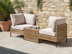 Online Beliani Divano da giardino con tavolo 2 posti OMEGANA Rattan sintetico (PE) Beige chiaro Beige Nero