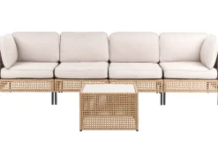 Clearance Beliani Divano da giardino con tavolo 4 posti OMEGANA Modulare Rattan sintetico (PE) Beige chiaro Beige Nero