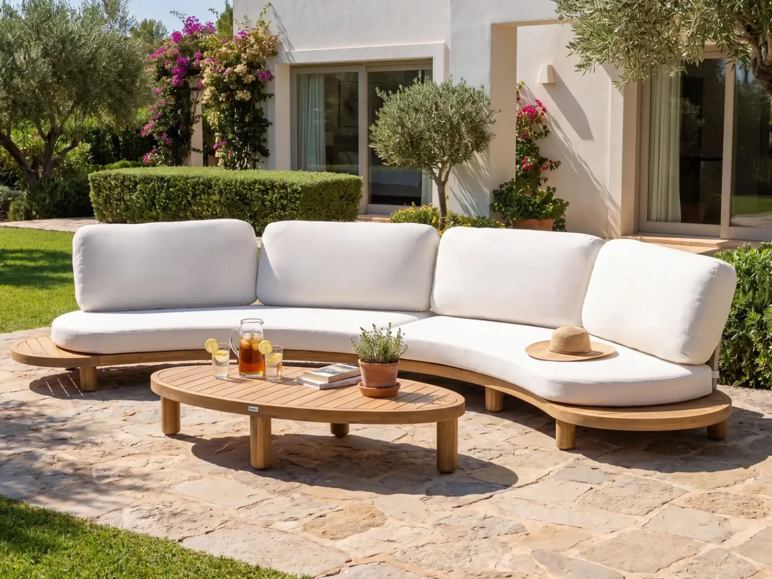 Discount Beliani Divano da giardino con tavolo 4 posti NUMANA Legno d'acacia Bianco sporco Bianco Marrone