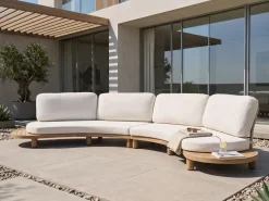 Discount Beliani Divano da giardino con tavolo 4 posti NUMANA Legno d'acacia Bianco sporco Bianco Marrone