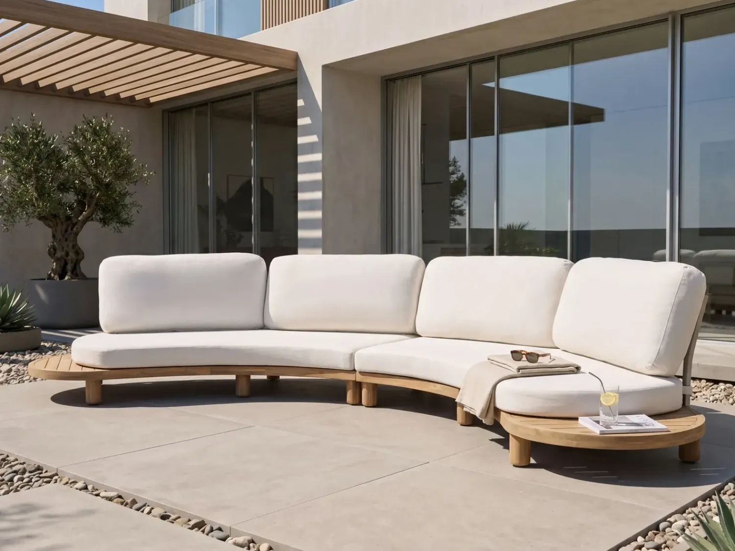 Discount Beliani Divano da giardino con tavolo 4 posti NUMANA Legno d'acacia Bianco sporco Bianco Marrone