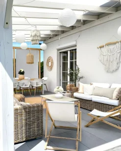 Discount Beliani Divano da giardino 2 posti ARDEA Rattan Marrone chiaro Bianco Beige Naturale