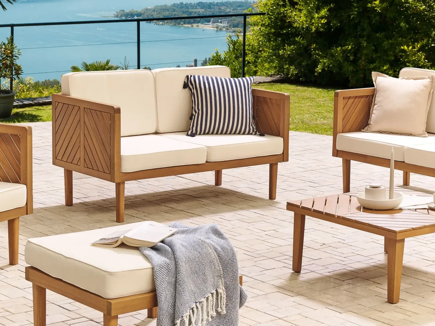 Online Beliani Divano da giardino 2 posti BARATTI Legno d'acacia Marrone Beige Marrone