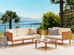 Online Beliani Divano da giardino 3 posti BARATTI Legno d'acacia Marrone Beige Marrone