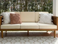 Online Beliani Divano da giardino 3 posti BARATTI Legno d'acacia Marrone Beige Marrone