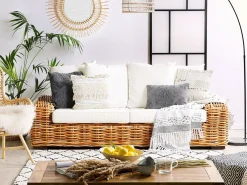 Outlet Beliani Divano da giardino 3 posti FORLI Rattan Naturale Bianco Marrone