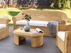 New Beliani Divano da giardino 3 posti LIVADEIA Rattan Naturale Bianco Naturale