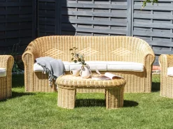 New Beliani Divano da giardino 3 posti LIVADEIA Rattan Naturale Bianco Naturale