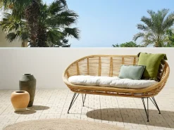 Clearance Beliani Divano da giardino 2 posti MARATEA Rattan Naturale Beige Naturale Nero