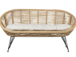 Clearance Beliani Divano da giardino 2 posti MARATEA Rattan Naturale Beige Naturale Nero