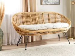 Clearance Beliani Divano da giardino 2 posti MARATEA Rattan Naturale Beige Naturale Nero