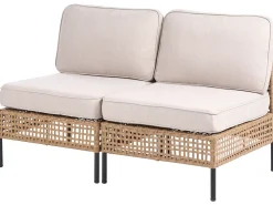 New Beliani Divano da giardino 2 posti OMEGANA Senza braccia Rattan sintetico (PE) Beige chiaro Beige Nero