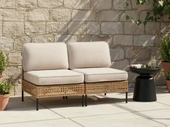 New Beliani Divano da giardino 2 posti OMEGANA Senza braccia Rattan sintetico (PE) Beige chiaro Beige Nero