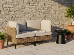 Outlet Beliani Divano da giardino 2 posti OMEGANA Rattan sintetico (PE) Beige chiaro Beige Nero