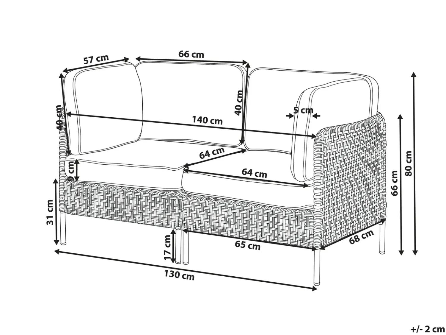 Outlet Beliani Divano da giardino 2 posti OMEGANA Rattan sintetico (PE) Beige chiaro Beige Nero