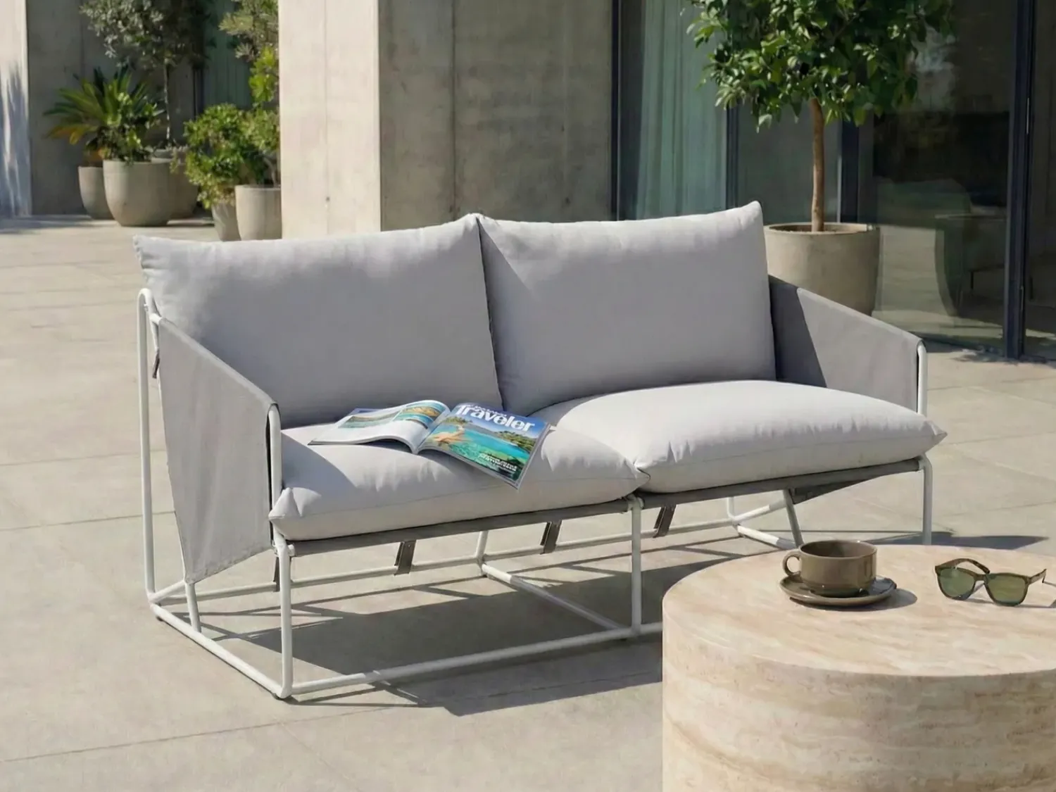 New Beliani Divano da giardino 2 posti PONTE Metallo Grigio