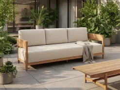 Clearance Beliani Divano da giardino 3 posti SAMPIERI Metallo Marrone chiaro Beige Marrone