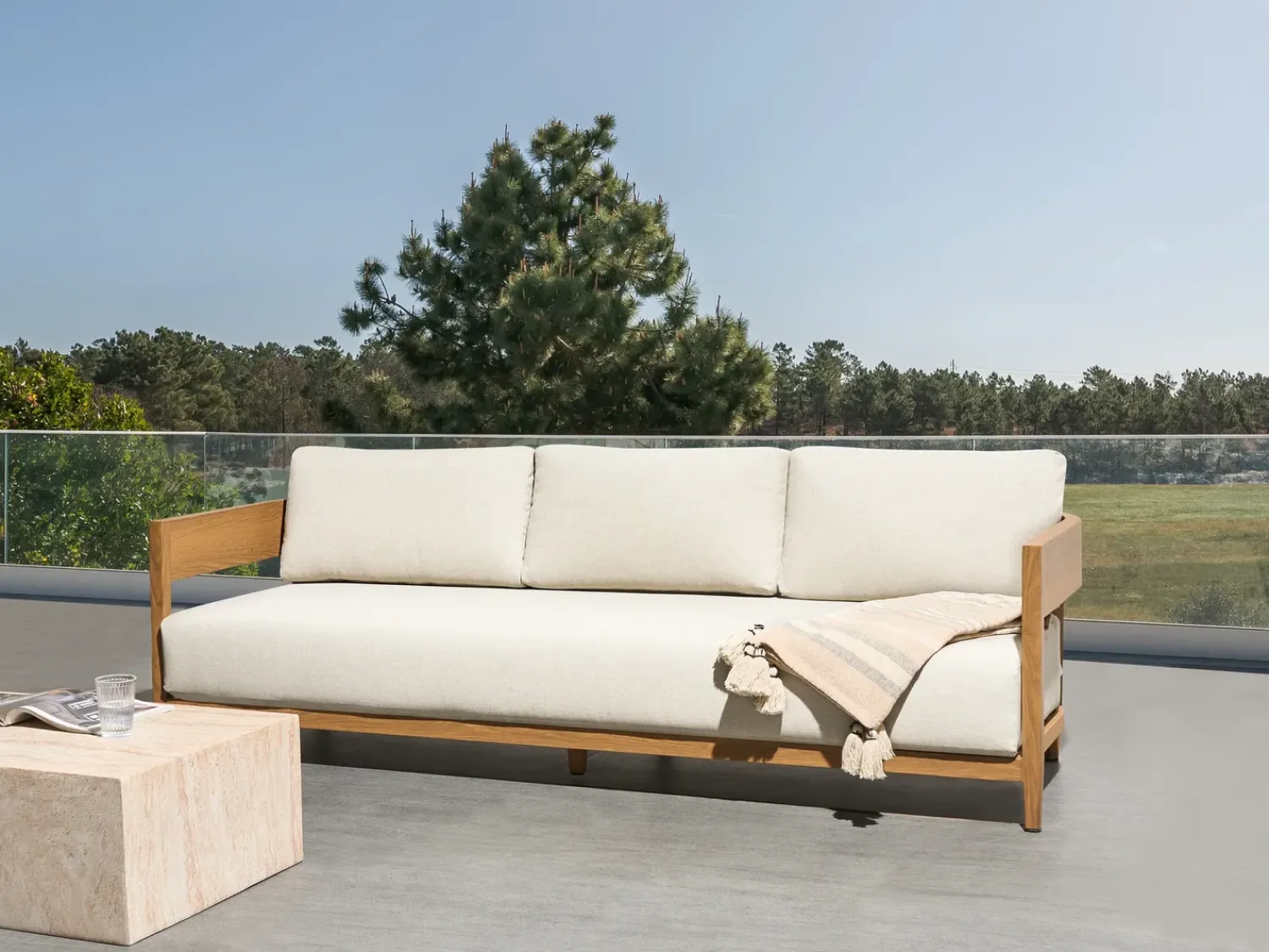 Clearance Beliani Divano da giardino 3 posti SAMPIERI Metallo Marrone chiaro Beige Marrone