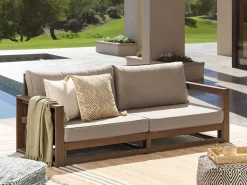 Online Beliani Divano da giardino 2 posti TIMOR Modulare Legno di acacia certificato Marrone scuro Beige Grigio Marrone