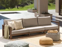 Discount Beliani Divano da giardino 3 posti TIMOR Modulare Legno di acacia certificato Marrone scuro Beige Grigio Marrone