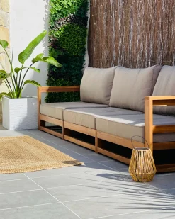 Best Beliani Divano da giardino 3 posti TIMOR Modulare Legno di acacia certificato Marrone chiaro Beige Grigio Marrone