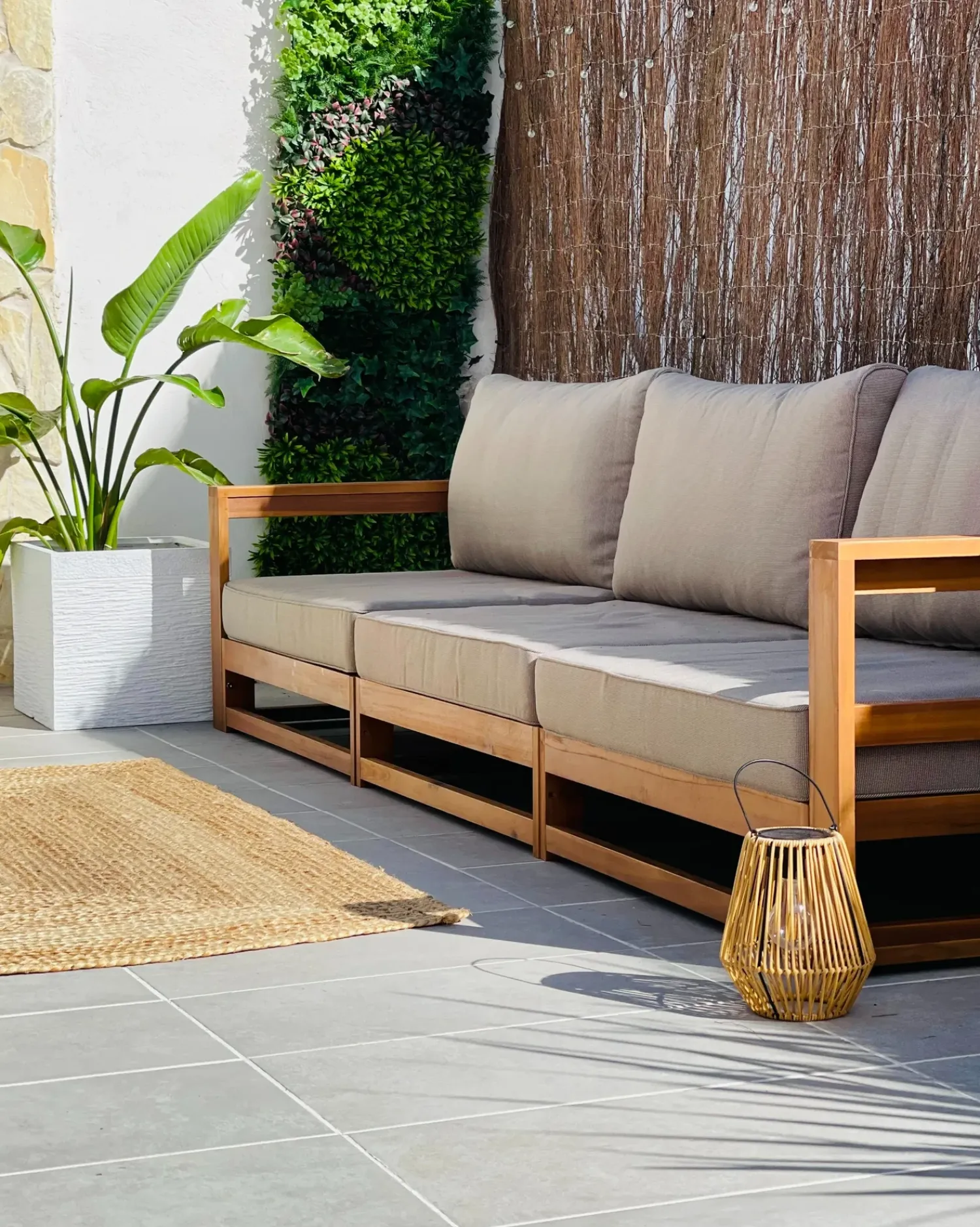 Best Beliani Divano da giardino 3 posti TIMOR Modulare Legno di acacia certificato Marrone chiaro Beige Grigio Marrone