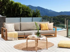 Best Beliani Divano da giardino 3 posti TIMOR Modulare Legno di acacia certificato Marrone chiaro Beige Grigio Marrone