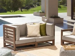 Sale Beliani Divano da giardino 2 posti TRANI Modulare Legno di acacia certificato Marrone scuro Beige Grigio Marrone