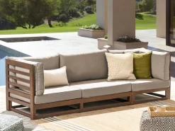 Hot Beliani Divano da giardino 3 posti TRANI Modulare Legno di acacia certificato Marrone scuro Beige Grigio Marrone