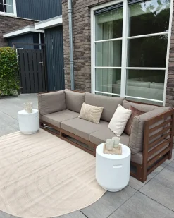 Hot Beliani Divano da giardino 3 posti TRANI Modulare Legno di acacia certificato Marrone scuro Beige Grigio Marrone